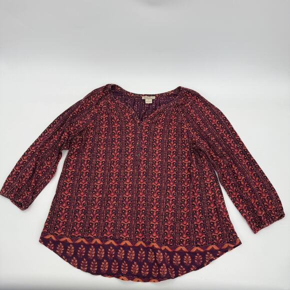 LUCKY BRAND Shirt Womens Size XL Boho Floral Print Relaxed Blouse Casual Top - Picture 1 of 8